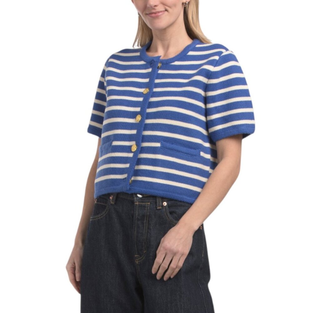 ENGLISH FACTORY Knit Striped Sweater Cardigan - Picture 1 of 3